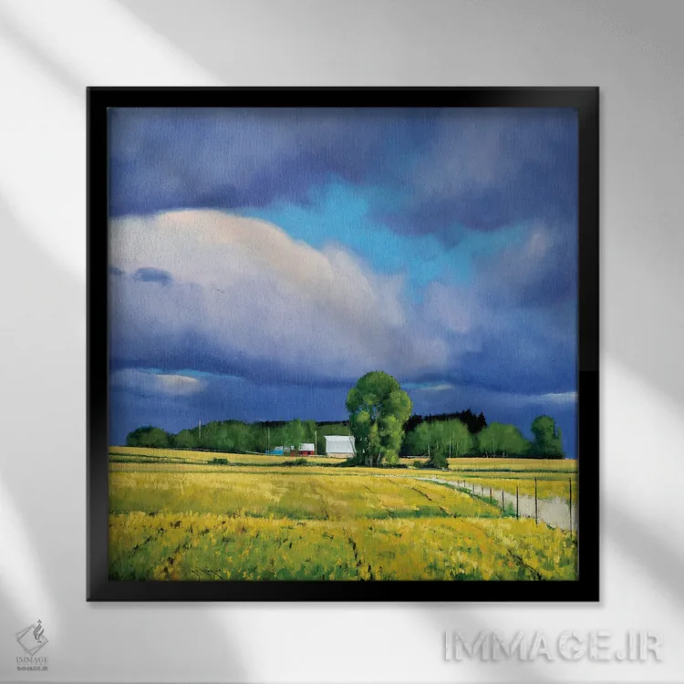 تابلو مزارع سپتامبر در لوری، مینهسوتا اثر بن بائر - نمای قابدار مشکی