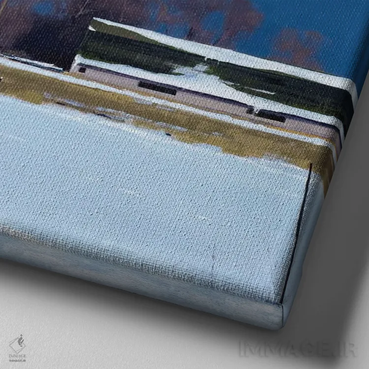 تابلو مزرعهٔ ساوک رپیدز زیر نور ماه اثر بن بائر - نمای نزدیک بافت بوم