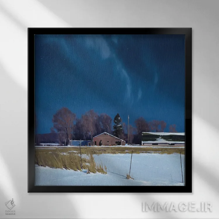 تابلو مزرعهٔ ساوک رپیدز زیر نور ماه اثر بن بائر - نمای قابدار مشکی