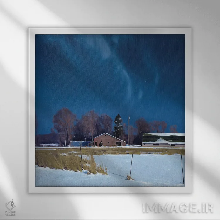 تابلو مزرعهٔ ساوک رپیدز زیر نور ماه اثر بن بائر - نمای قابدار سفید