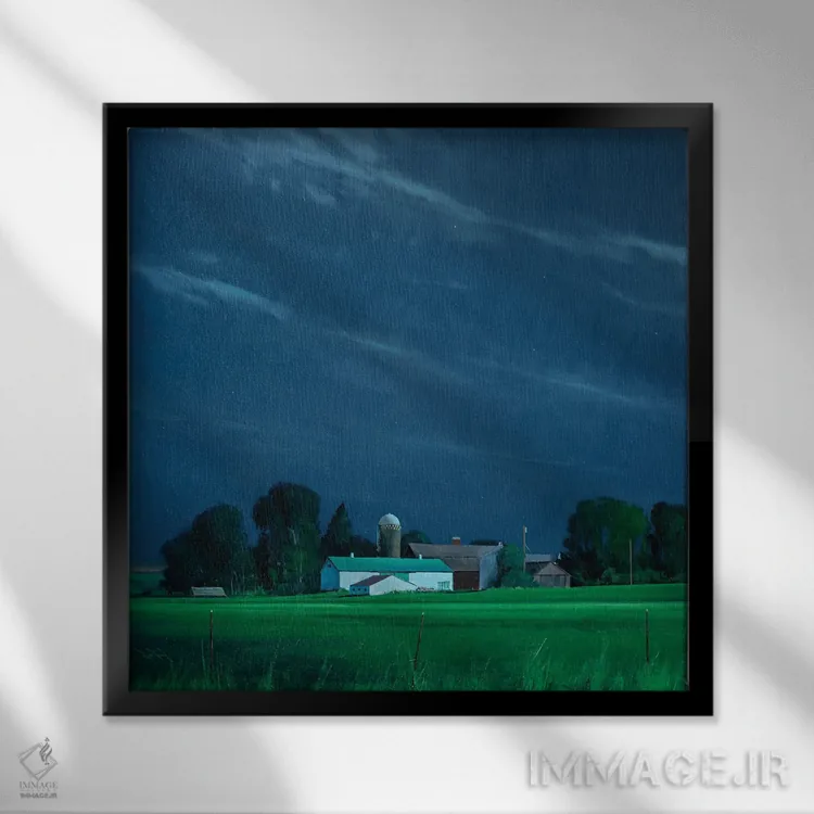 تابلو مزرعهٔ شهرستان سنت کروآ در نور ماه اثر بن بائر - نمای قابدار مشکی