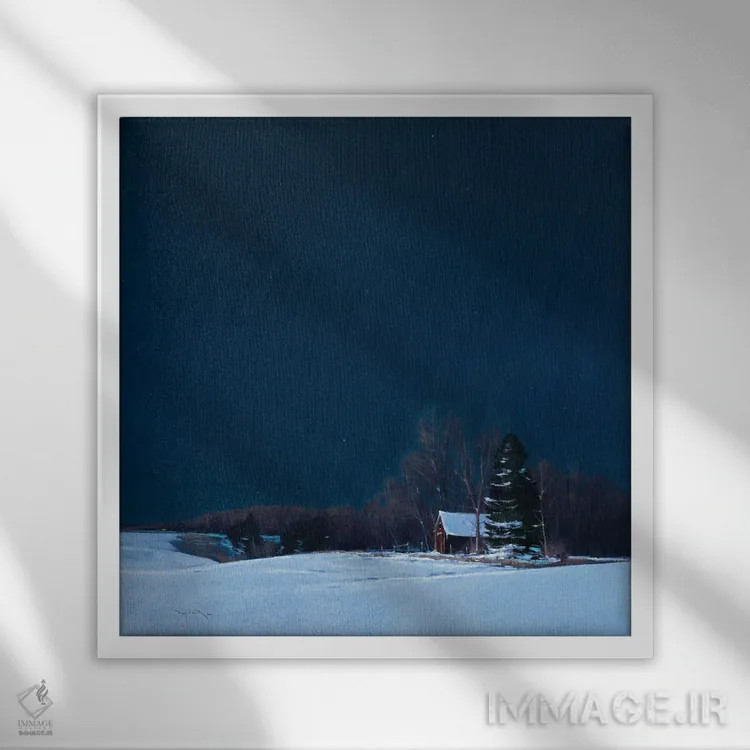 تابلو آرامش ساده مزرعه گرانت زیر نور ماه اثر بن بائر - نمای قابدار سفید