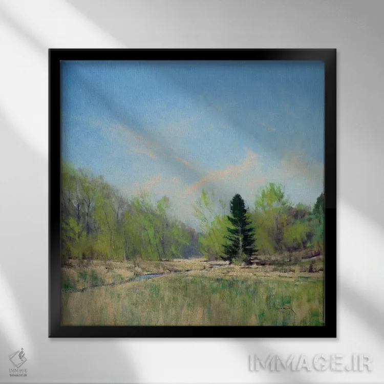 تابلو بهار در رودخانهٔ تریمبل اثر بن بائر - نمای قابدار مشکی