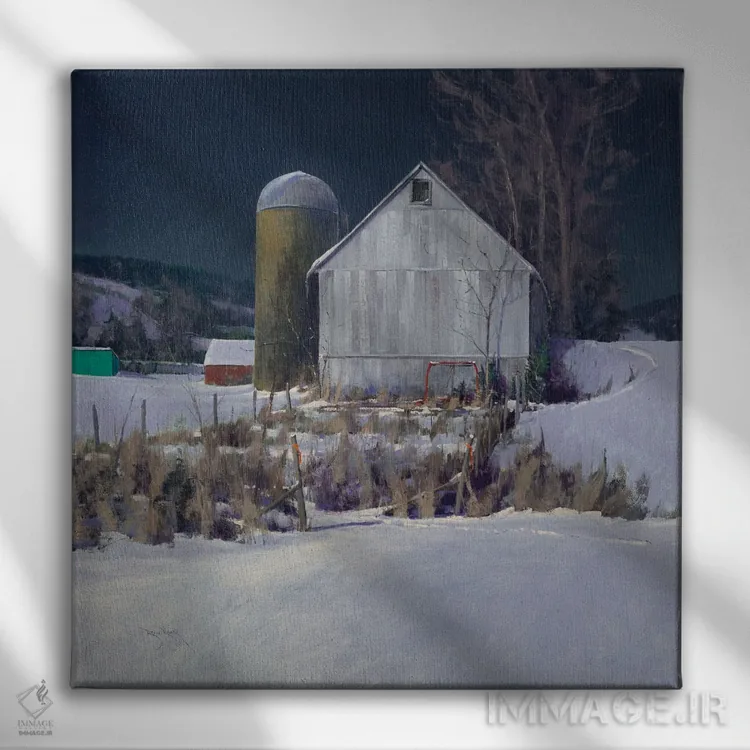 تابلو حیاط انبار بیدره در نیمهشب اثر بن بائر - نمای روبهرو روی دیوار