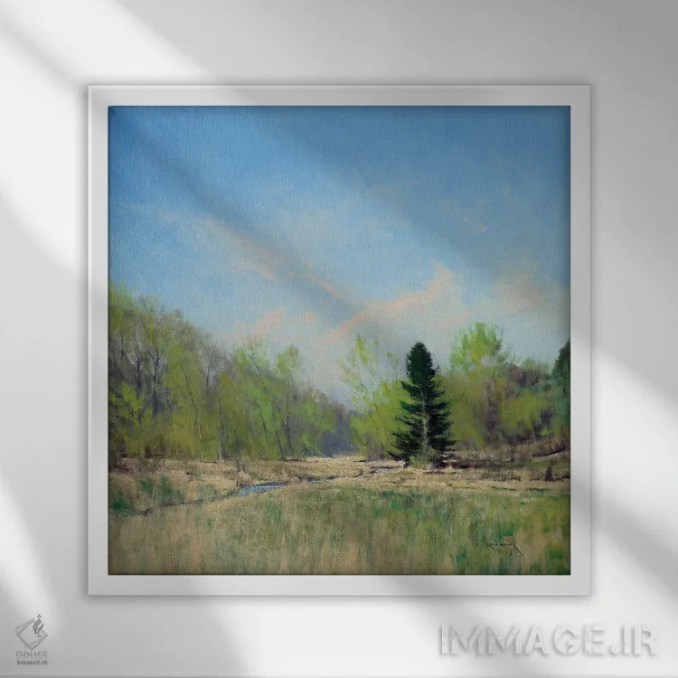 تابلو بهار در رودخانهٔ تریمبل اثر بن بائر - نمای قابدار سفید