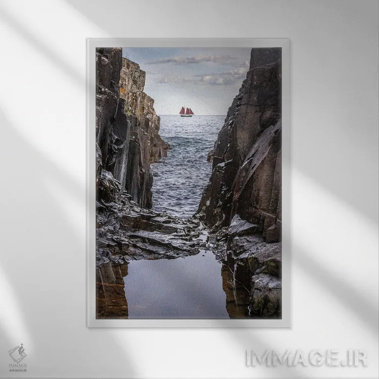 تابلو ماجراجویی فراتر از صخرهها اثر برایان بیلکه - نمای قابدار سفید