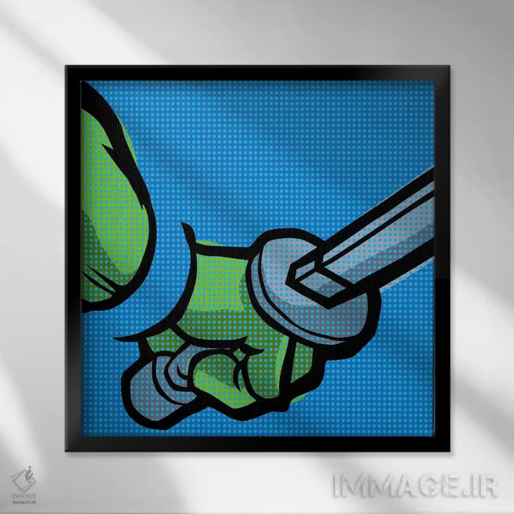 تابلو لاکپشتهای هنرهای رزمی پاپ روی اثر بوچر بیلی (هنرمند برزیلی پوپآرت) - نمای قابدار مشکی