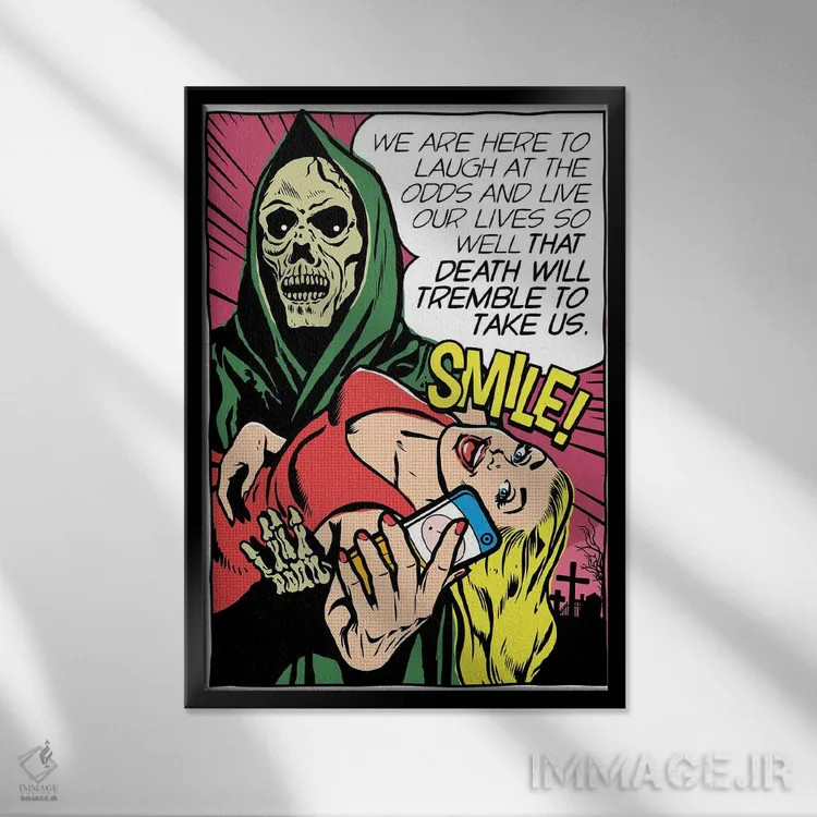 تابلو مرگ خواهد لرزید اثر بوچر بیلی (هنرمند برزیلی پوپآرت) - نمای قابدار مشکی