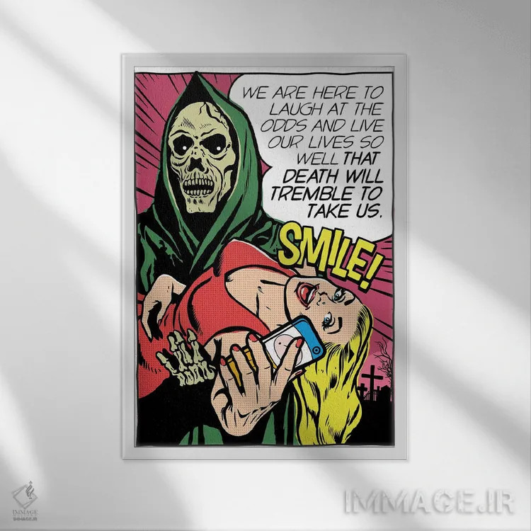 تابلو مرگ خواهد لرزید اثر بوچر بیلی (هنرمند برزیلی پوپآرت) - نمای قابدار سفید