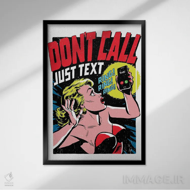 تابلو زنگ نزن فقط پیام بده اثر بوچر بیلی (هنرمند برزیلی پوپآرت) - نمای قابدار مشکی