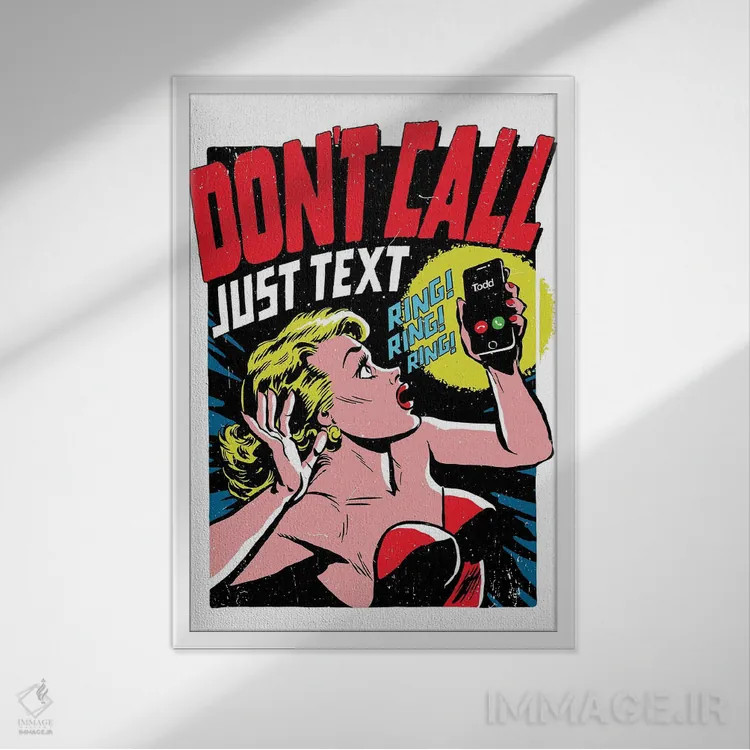 تابلو زنگ نزن فقط پیام بده اثر بوچر بیلی (هنرمند برزیلی پوپآرت) - نمای قابدار سفید