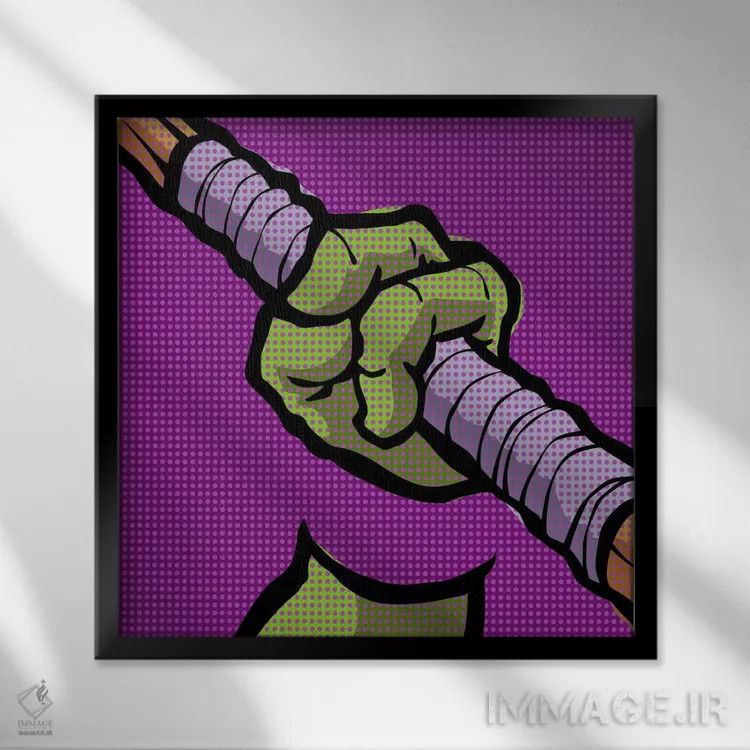 تابلو لاکپشتهای هنرهای رزمی پاپ روی اثر بوچر بیلی (هنرمند برزیلی پوپآرت) - نمای قابدار مشکی