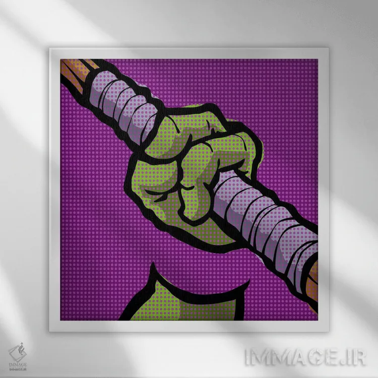 تابلو لاکپشتهای هنرهای رزمی پاپ روی اثر بوچر بیلی (هنرمند برزیلی پوپآرت) - نمای قابدار سفید