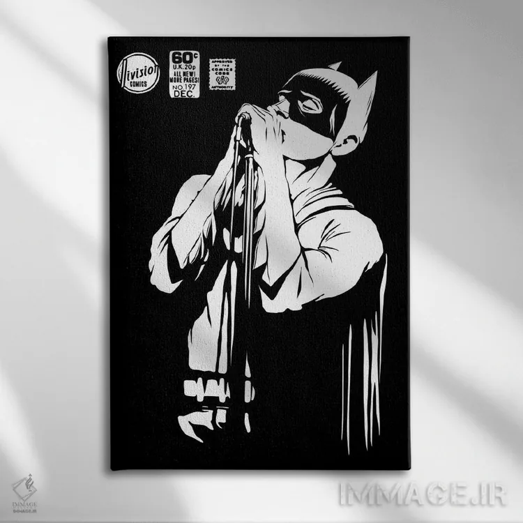 تابلو شدوپلی پست-پانک نسخه سیاه و سفید اثر بوچر بیلی (هنرمند برزیلی پوپآرت) - نمای روبهرو روی دیوار