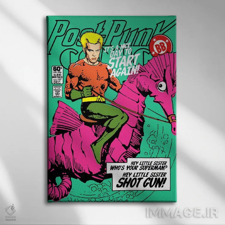 تابلو آکوا پست-پانک (ژانر موسیقی) اثر بوچر بیلی (هنرمند برزیلی پوپآرت) - نمای روبهرو روی دیوار