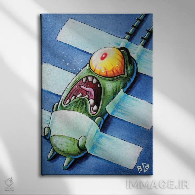 تابلو پلانکتون (شخصیت کارتونی) اثر برندن کالن-بنسن - نمای روبهرو روی دیوار