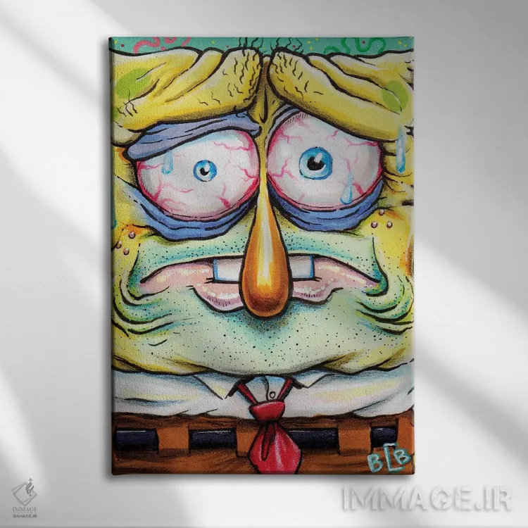 تابلو اسپانجباب زوم شده (جزییات کارتونی) اثر برندن کالن-بنسن - نمای روبهرو روی دیوار