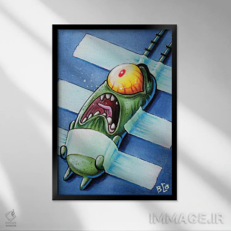 تابلو پلانکتون (شخصیت کارتونی) اثر برندن کالن-بنسن - نمای قابدار مشکی