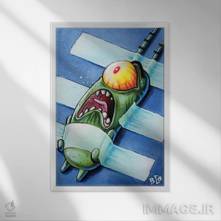 تابلو پلانکتون (شخصیت کارتونی) اثر برندن کالن-بنسن - نمای قابدار سفید