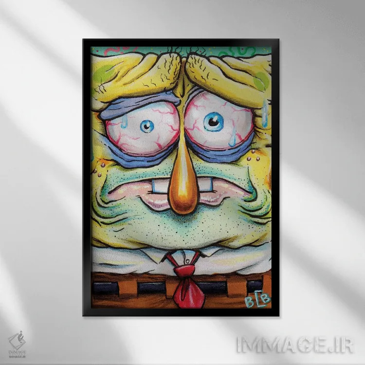 تابلو اسپانجباب زوم شده (جزییات کارتونی) اثر برندن کالن-بنسن - نمای قابدار مشکی