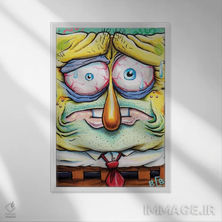 تابلو اسپانجباب زوم شده (جزییات کارتونی) اثر برندن کالن-بنسن - نمای قابدار سفید