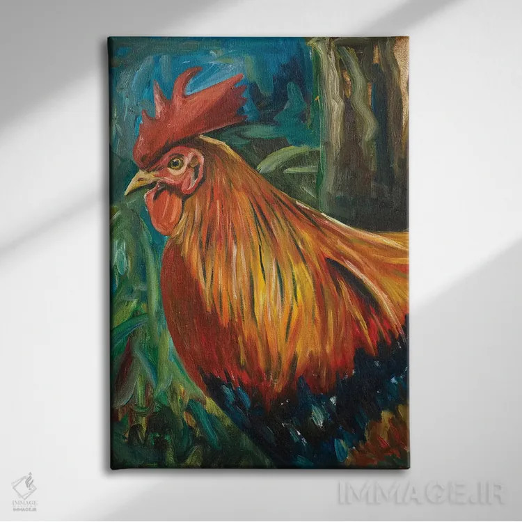 تابلو خروس اثر اندی بوچمپ - نمای روبهرو روی دیوار