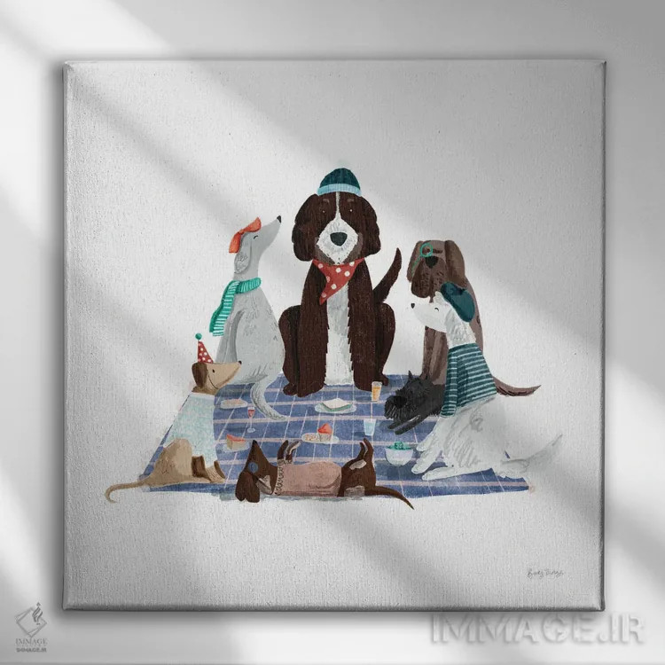 تابلو سگهای خانگی پیکنیکی I اثر بکی تورنز - نمای روبهرو روی دیوار