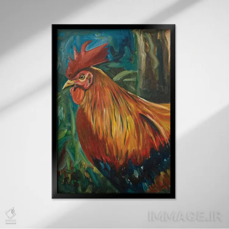 تابلو خروس اثر اندی بوچمپ - نمای قابدار مشکی