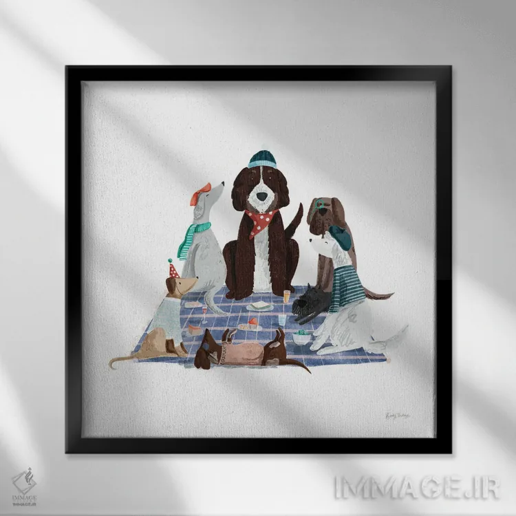 تابلو سگهای خانگی پیکنیکی I اثر بکی تورنز - نمای قابدار مشکی