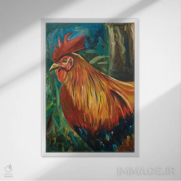 تابلو خروس اثر اندی بوچمپ - نمای قابدار سفید