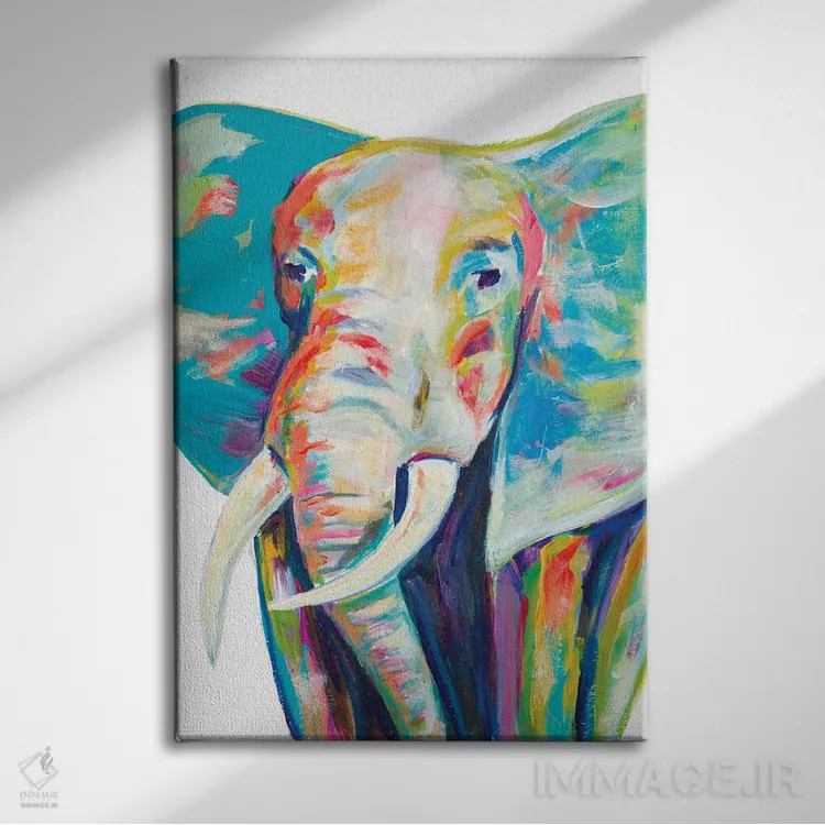 تابلو فیل رنگارنگ اثر اندی بوچمپ - نمای روبهرو روی دیوار