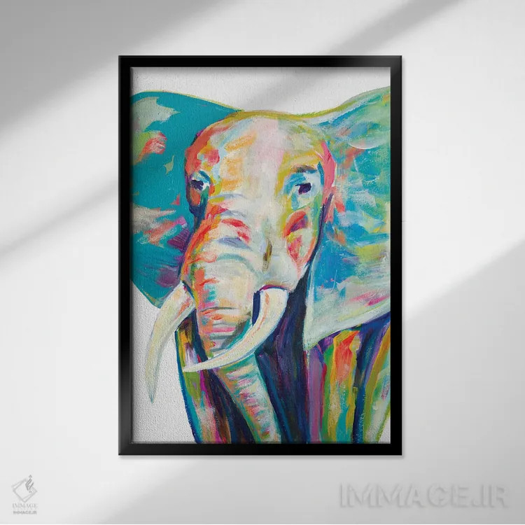 تابلو فیل رنگارنگ اثر اندی بوچمپ - نمای قابدار مشکی