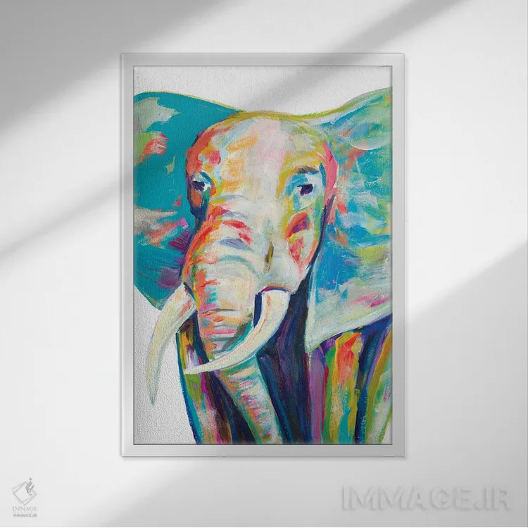 تابلو فیل رنگارنگ اثر اندی بوچمپ - نمای قابدار سفید