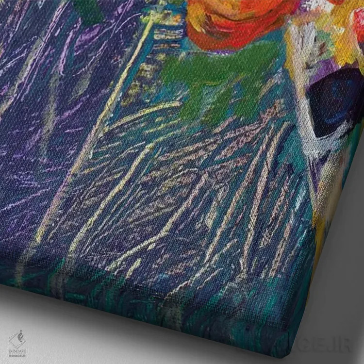 تابلو زرافههای رنگارنگ اثر اندی بوچمپ - نمای نزدیک بافت بوم