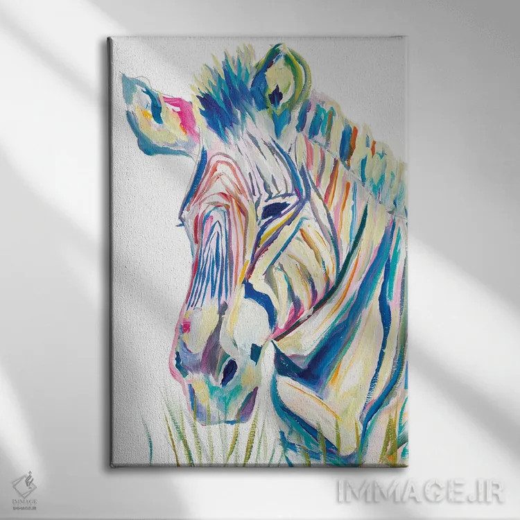 تابلو گورخر رنگارنگ اثر اندی بوچمپ - نمای روبهرو روی دیوار