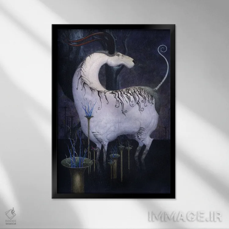 تابلو سفید شاخدار اثر بیل کارمن - نمای قابدار مشکی