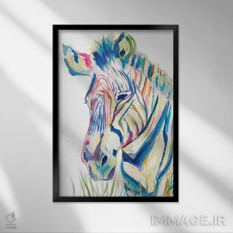 تابلو گورخر رنگارنگ اثر اندی بوچمپ - نمای قابدار مشکی