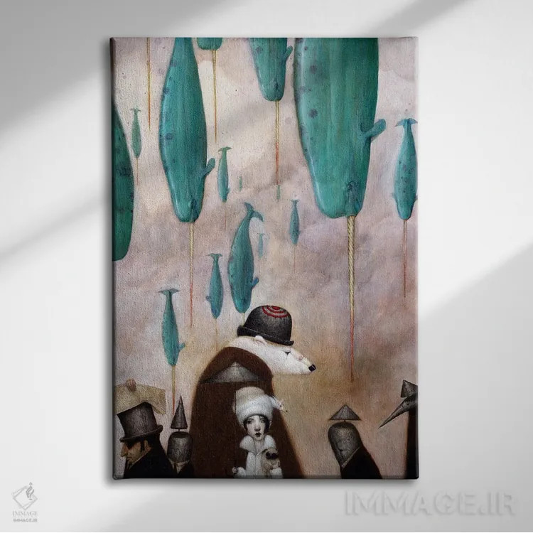 تابلو باران ناروال (نهنگ تکشاخ) اثر بیل کارمن - نمای روبهرو روی دیوار