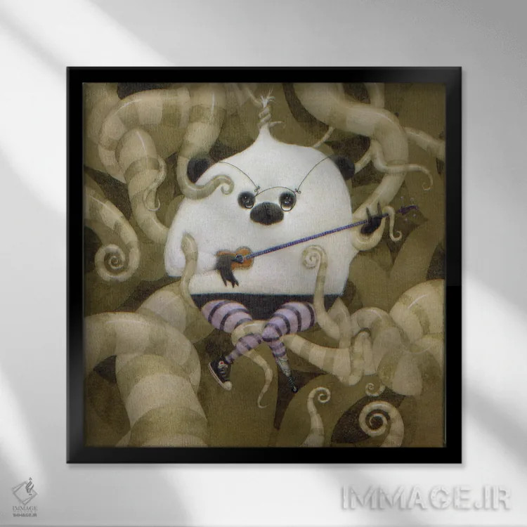 تابلو یوکلله گردندراز (آلت موسیقی) اثر بیل کارمن - نمای قابدار مشکی