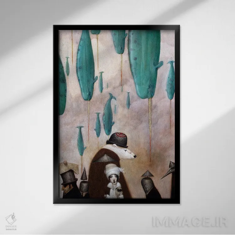 تابلو باران ناروال (نهنگ تکشاخ) اثر بیل کارمن - نمای قابدار مشکی