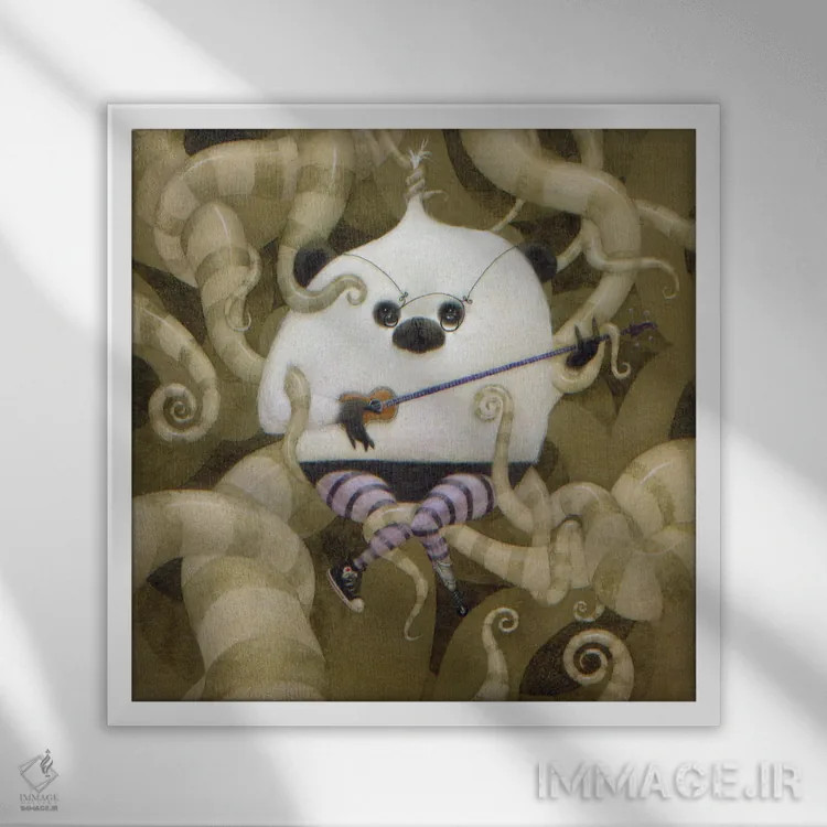 تابلو یوکلله گردندراز (آلت موسیقی) اثر بیل کارمن - نمای قابدار سفید