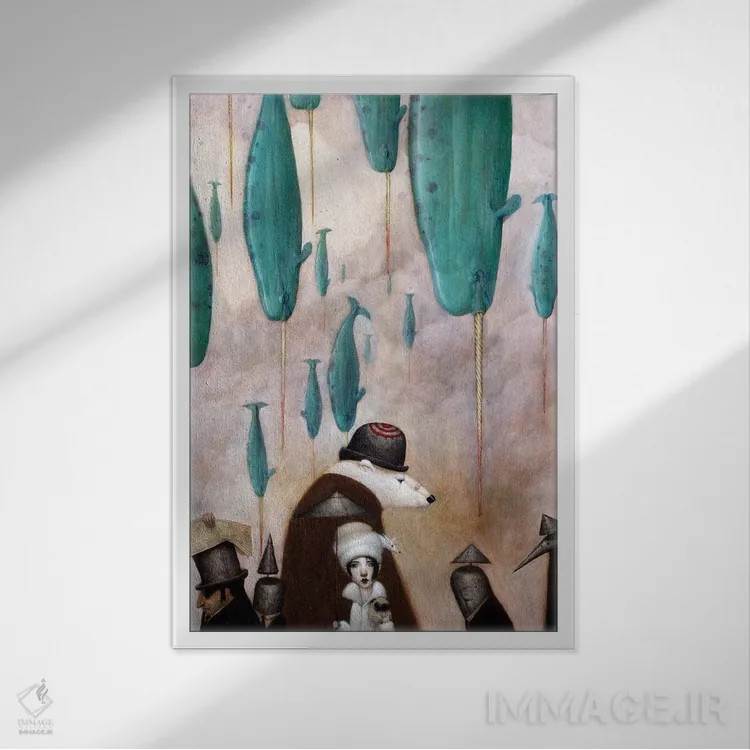 تابلو باران ناروال (نهنگ تکشاخ) اثر بیل کارمن - نمای قابدار سفید