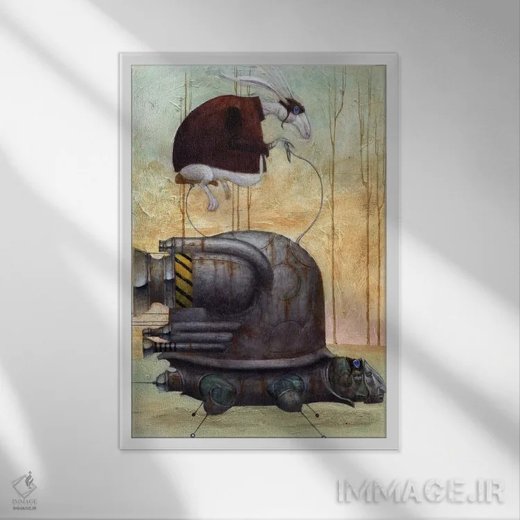 تابلو لاکپشت و خرگوش اثر بیل کارمن - نمای قابدار سفید