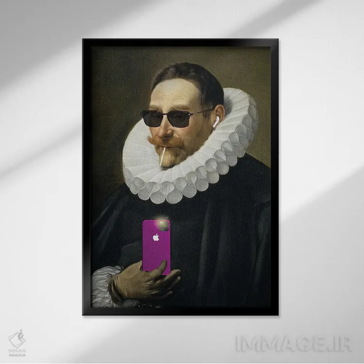 تابلو سلفی مدرن نقاشیشده اثر بکر جیلان - نمای قابدار مشکی