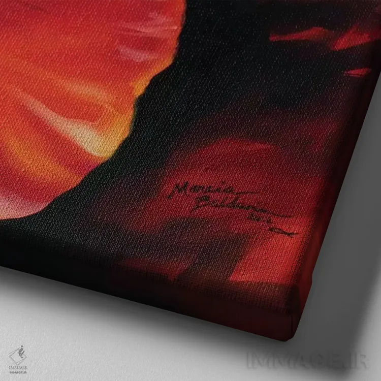 تابلو قلب یک شقایق قرمز اثر مارسیا بالدویین - نمای نزدیک بافت بوم