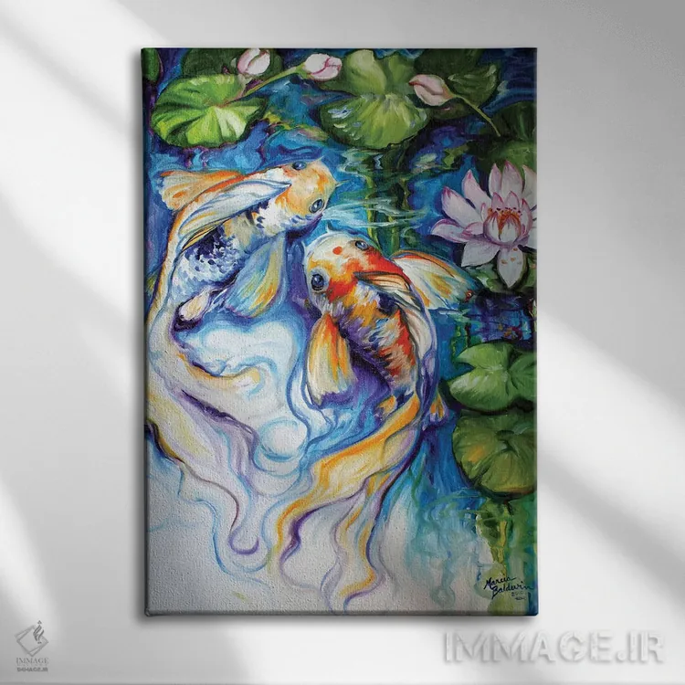 تابلو کوی و نیلوفر آبی اثر مارسیا بالدویین - نمای روبهرو روی دیوار