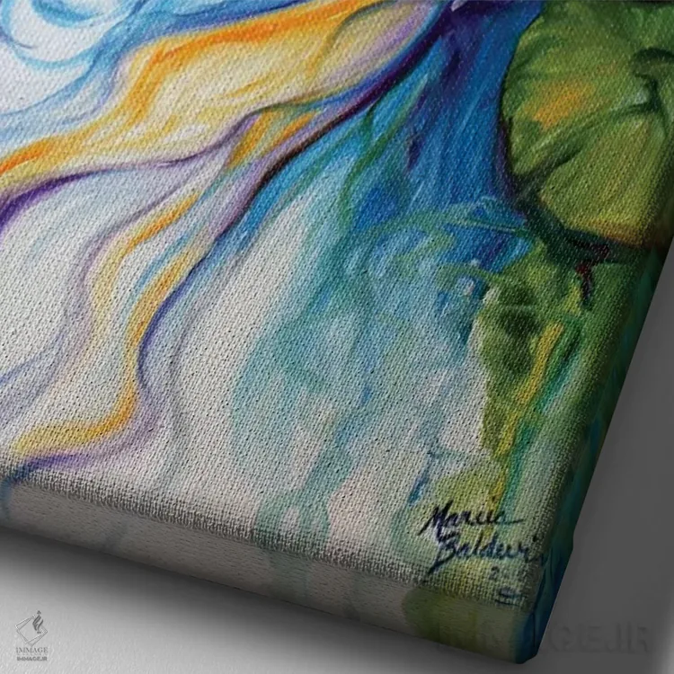 تابلو کوی و نیلوفر آبی اثر مارسیا بالدویین - نمای نزدیک بافت بوم