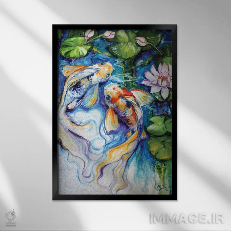 تابلو کوی و نیلوفر آبی اثر مارسیا بالدویین - نمای قابدار مشکی