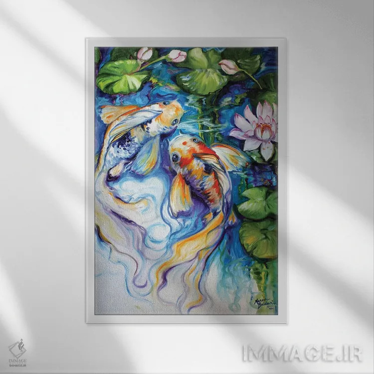 تابلو کوی و نیلوفر آبی اثر مارسیا بالدویین - نمای قابدار سفید