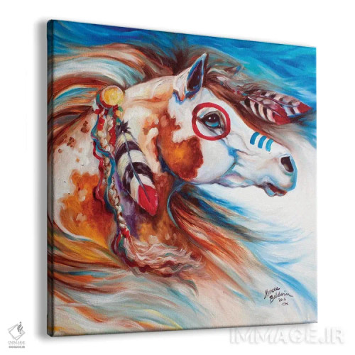 تابلو اسب جنگی سرخپوستان باد رعد اثر مارسیا بالدویین - نمای پرسپکتیو محصول